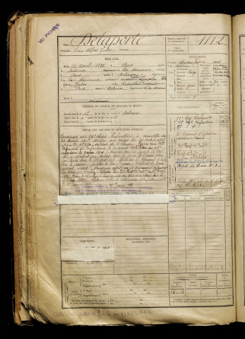Delaporte, Léon Alfred Jules, né le 14 avril 1899 à Bus-lès-Artois (Somme), classe 1919, matricule n° 1112, Bureau de recrutement d'Abbeville