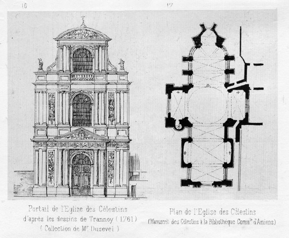 Plan de l'église des Célestins d'après le manuscrit des Célestins conservé à la Bibliothèque municipale d'Amiens