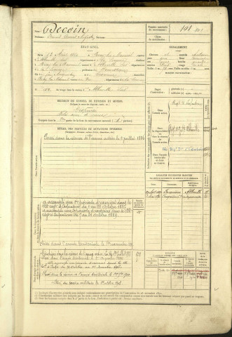 Decoin, Edouard Edmond Augustin, né le 13 août 1860 à Bray-lès-Mareuil (Somme, France), classe 1880, matricule n° 101, Bureau de recrutement d'Abbeville