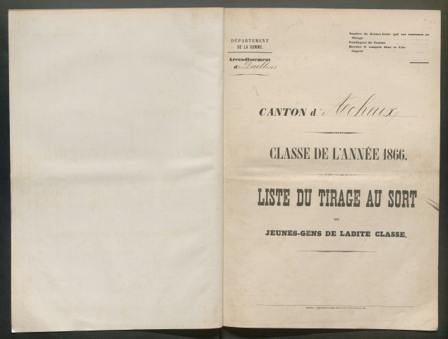 Tirage au sort (arrondissements de Doullens et de Montdidier) de l'année 1866