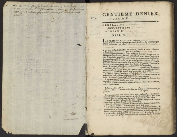 Centième denier du bureau d'Andainville pour la période du 16 octobre 1775 au 28 janvier 1782