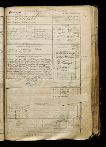 Ménial, Eugène Octave, né le 24 mars 1899 à Toutencourt (Somme), classe 1919, matricule n° 1145, Bureau de recrutement d'Abbeville