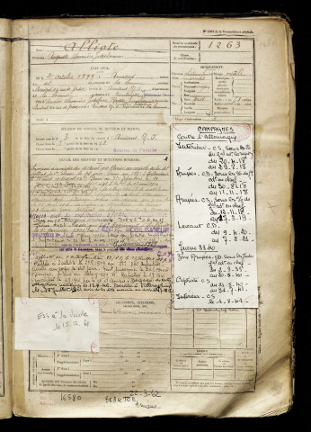 Alliote, Auguste Alexandre Joseph, né le 21 octobre 1899 à Amiens (Somme), classe 1919, matricule n° 1263, Bureau de recrutement d'Amiens