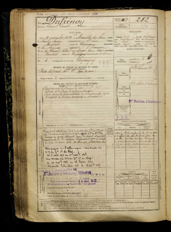 Dufrénoy, Clément Ernest, né le 12 novembre 1882 à Marcilly-sur-Eure (Eure), classe 1902, matricule n° 282, Bureau de recrutement d'Amiens