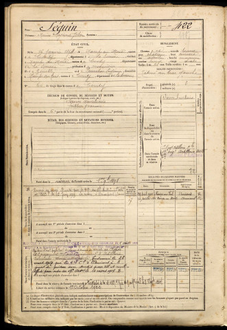 Séguin, Marius Raymond Julien, né le 16 janvier 1874 à Namps-Maisnil (Somme), classe 1894, matricule n° 422, Bureau de recrutement d'Amiens