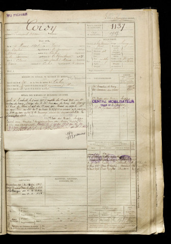 Coisy, François Oscar, né le 04 mars 1901 à Vaire-sous-Corbie (Somme), classe 1921, matricule n° 1137, Bureau de recrutement d'Amiens