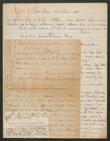 Témoignage de Allaire, Jean-Baptiste et correspondance avec Jacques Péricard