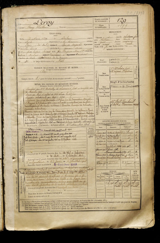 Leroy, Rémy Théothine, né le 03 mars 1879 à Pertain (Somme), classe 1899, matricule n° 129, Bureau de recrutement de Péronne