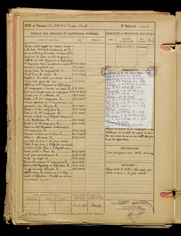 Delanchy, Didier Paul, né le 03 novembre 1884 à Dury (Aisne), classe 1904, matricule n° 1059, Bureau de recrutement de Péronne