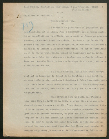 Témoignage de Goujon, René et correspondance avec Jacques Péricard