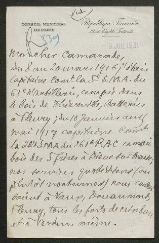 Témoignage de Riotor, Léon (Capitaine, chef d'escadron) et correspondance avec Jacques Péricard