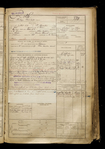 Roth, Philippe Clovis Ovide, né le 16 juillet 1898 à Saint-Quentin (Aisne), classe 1918, matricule n° 779, Bureau de recrutement de Péronne