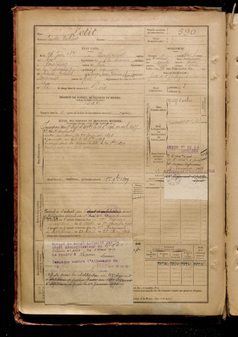 Petit, Faustin Authime, né le 26 juin 1875 à Bergicourt (Somme), classe 1895, matricule n° 590, Bureau de recrutement d'Amiens