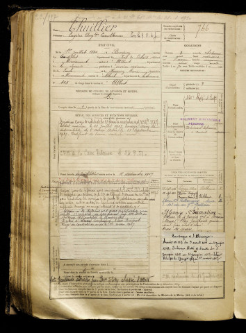 Thuillier, Eugène Augustin Camille, né le 01 juillet 1884 à Bucquoy (Pas-de-Calais), classe 1904, matricule n° 766, Bureau de recrutement de Péronne