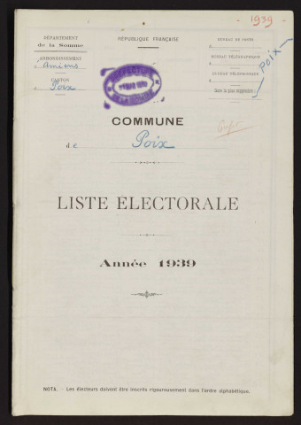 Liste électorale : Poix-de-Picardie (Poix)