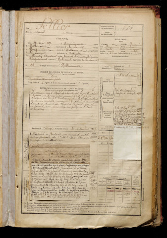 Sellier, Marcel, né le 29 mai 1873 à Hocquincourt (Somme), classe 1893, matricule n° 765, Bureau de recrutement d'Abbeville