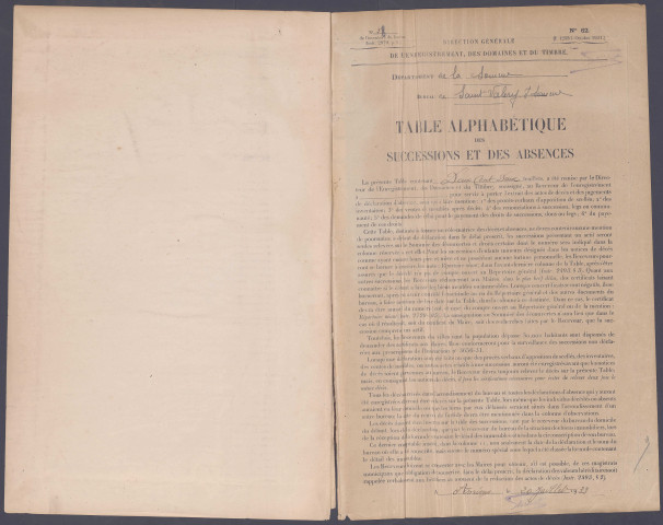 Table des successions et absences du bureau de Saint-Valery-sur-Somme