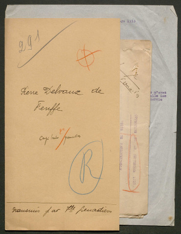 Témoignage de Delvaux de Fenffe, Pierre (Capitaine) et correspondance avec Jacques Péricard