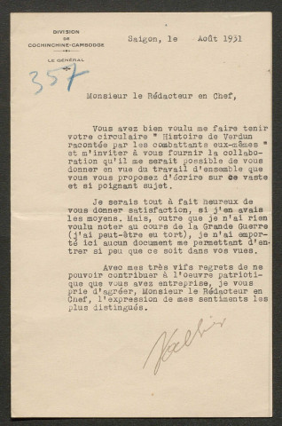 Témoignage de Vallier (Lieutenant-colonel) et correspondance avec Jacques Péricard