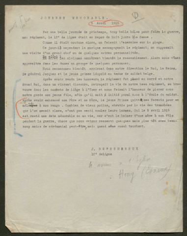 Témoignage de Deféchereux, J. et correspondance avec Jacques Péricard