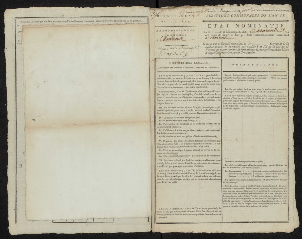 État nominatif des citoyens qui ont le droit de voter, an IX (germinal) : Lamaronde