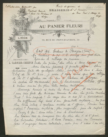 Témoignage de Carnier, Léopold et correspondance avec Jacques Péricard