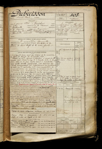 Dubuisson, Marcel Paul, né le 06 janvier 1894 à Gueschart (Somme), classe 1914, matricule n° 403, Bureau de recrutement d'Abbeville