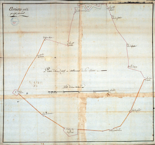 Amiens 1762. Plan général. Plan d'Amiens relatif au rétablissement de son enceinte