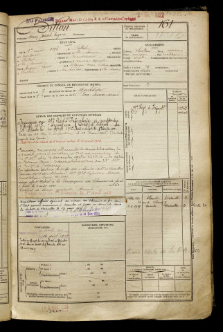 Billon, Adrien Joseph Eugène, né le 01 mars 1896 à Rollot (Somme), classe 1916, matricule n° 161, Bureau de recrutement de Péronne