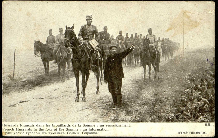 Hussards francais dans les brouillards de la Somme : un renseignement. French Hussards in the fogs of the Somme : an information