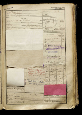 Darras, André Georges, né le 11 juillet 1896 à Boves (Somme), classe 1916, matricule n° 253, Bureau de recrutement d'Amiens