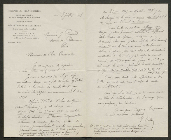 Témoignage de Collin, Yves (officier d'administration) et correspondance avec Jacques Péricard