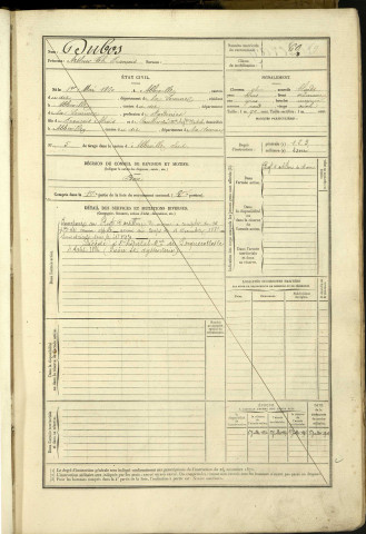 Dubos, Arthur Charles François, né le 1er mai 1860 à Abbeville (Somme, France), classe 1880, matricule n° 69, Bureau de recrutement d'Abbeville