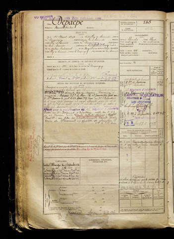 Depaepe, Marcel Victor, né le 18 mars 1894 à Ailly-sur-Somme (Somme), classe 1914, matricule n° 148, Bureau de recrutement d'Amiens