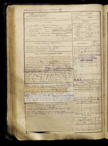 Fourment, Charles Jules Eugène, né le 08 octobre 1896 à Amiens (Somme), classe 1916, matricule n° 1246, Bureau de recrutement d'Amiens