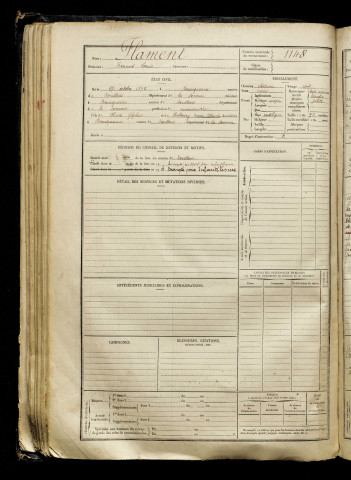 Flament, Fernand Louis, né le 27 octobre 1895 à Beauquesne (Somme), classe 1915, matricule n° 1148, Bureau de recrutement d'Abbeville
