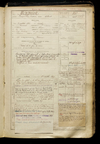 Magnier, François Jean Baptiste, né le 07 juillet 1883 à Lanchy (Aisne), classe 1903, matricule n° 851, Bureau de recrutement de Péronne