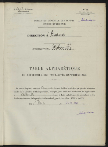 Table alphabétique du répertoire des formalités, de Carpentier à Carpentier, registre n° 24/3 (Abbeville)
