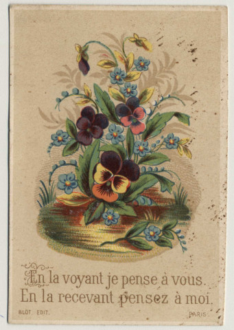 E la voyant je pense à vous. En la recevant pensez à moi. Un bouquet de fleurs