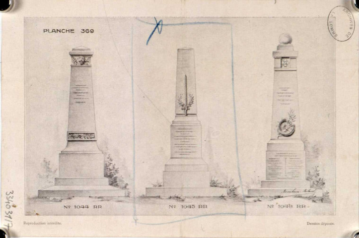 Guerre 1914-1918. Modèles de monument aux morts