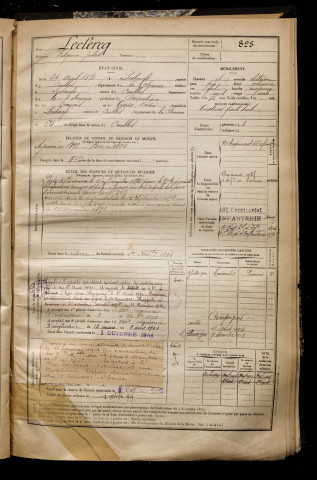 Leclercq, Fulgence Jules, né le 24 avril 1872 à Lesboeufs (Somme), classe 1892, matricule n° 825, Bureau de recrutement de Péronne