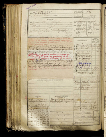 Lenoir, Raymond Henri, né le 05 juin 1895 à Abbeville (Somme), classe 1915, matricule n° 311, Bureau de recrutement d'Abbeville