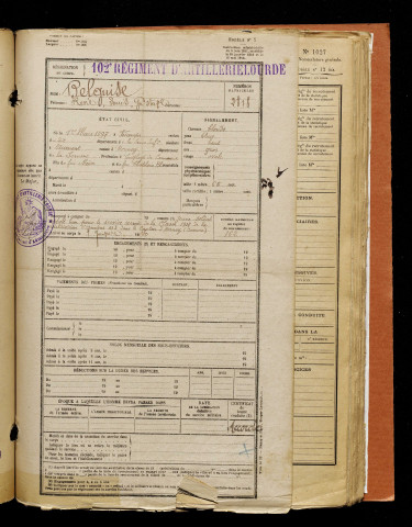 Belguise, René Louis Gustave, né le 01 mars 1897 à Fécamp (Seine-Maritime), classe 1917, matricule n° 162, Bureau de recrutement d'Amiens