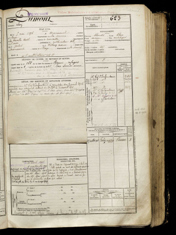 Dumont, Léon, né le 05 mai 1896 à Curchy (Somme), classe 1916, matricule n° 623, Bureau de recrutement de Péronne