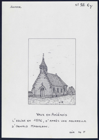 Vaux-en-Amiénois : église en 1876 - (Reproduction interdite sans autorisation - © Claude Piette)
