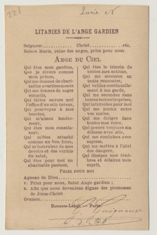 Saint ange gardien, soyez mon guide et mon défenseur dans la voie du salut. L'Ange Gardien