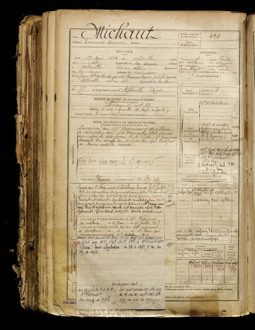 Michaut, Edmond Maurice, né le 27 mai 1881 à Abbeville (Somme), classe 1901, matricule n° 426, Bureau de recrutement d'Abbeville
