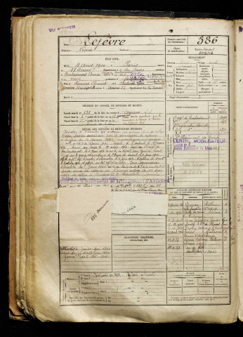 Lefèvre, Léonce, né le 04 août 1900 à Paris 18e Arrondissement (Paris), classe 1920, matricule n° 586, Bureau de recrutement d'Amiens