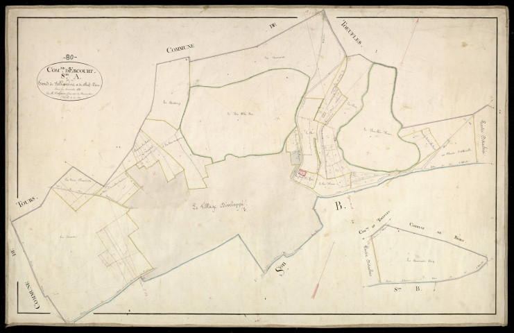 Plan du cadastre napoléonien - Ercourt : Fond de Bellavenne (Le) ; Chef-lieu (Le), A