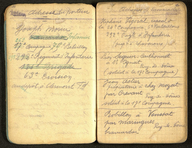 Carnet de route de Joseph Morin, infirmier au 298e Régiment d'Infanterie